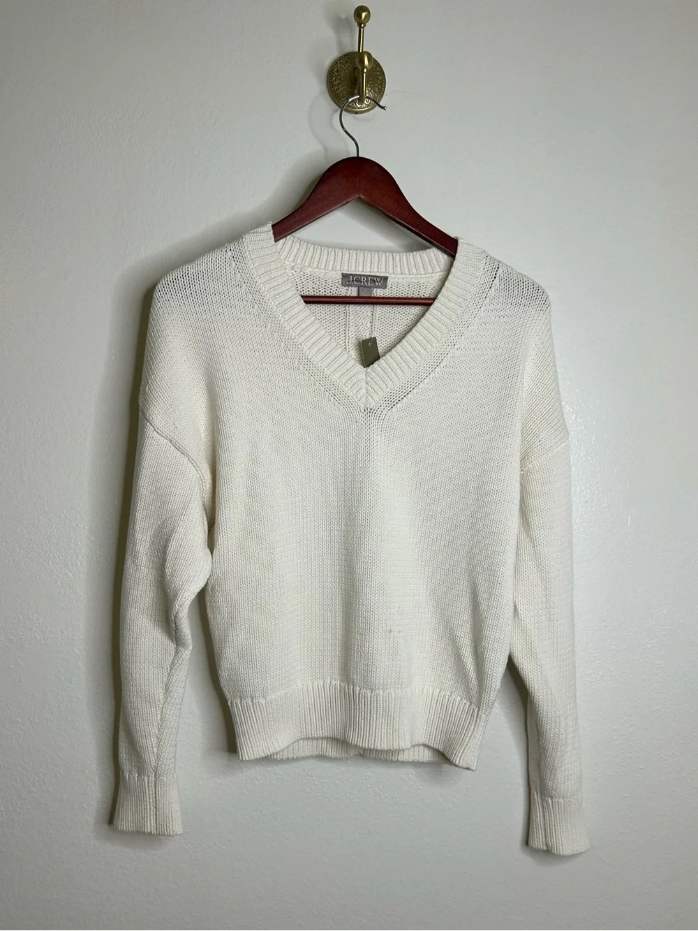 NWT J. Crew Cotton-Blend V-neck Pullover Sweater in Ivory Size Small